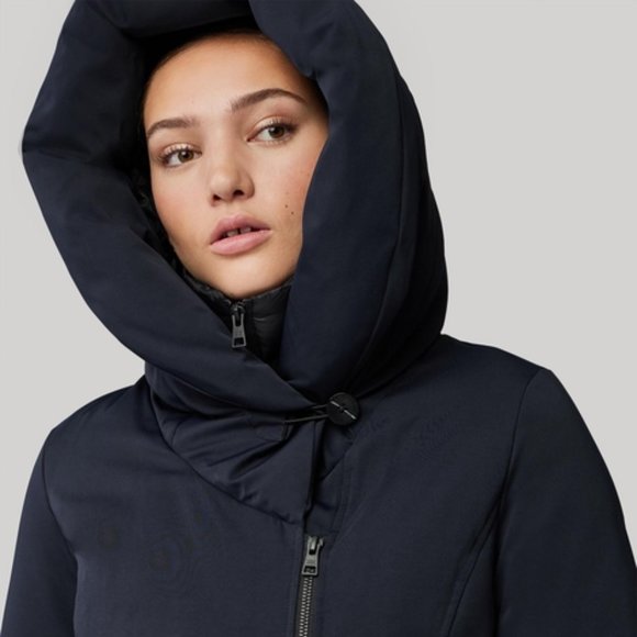 Blue ( Indigo) ANNALISA classic down coat with nylon puffer bib and collar - Picture 1 of 2